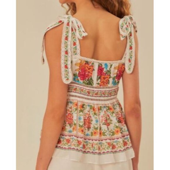Farm Rio Off White Bloom Garden Sleeveless Blouse Women Size Small NWOT - Picture 2 of 12